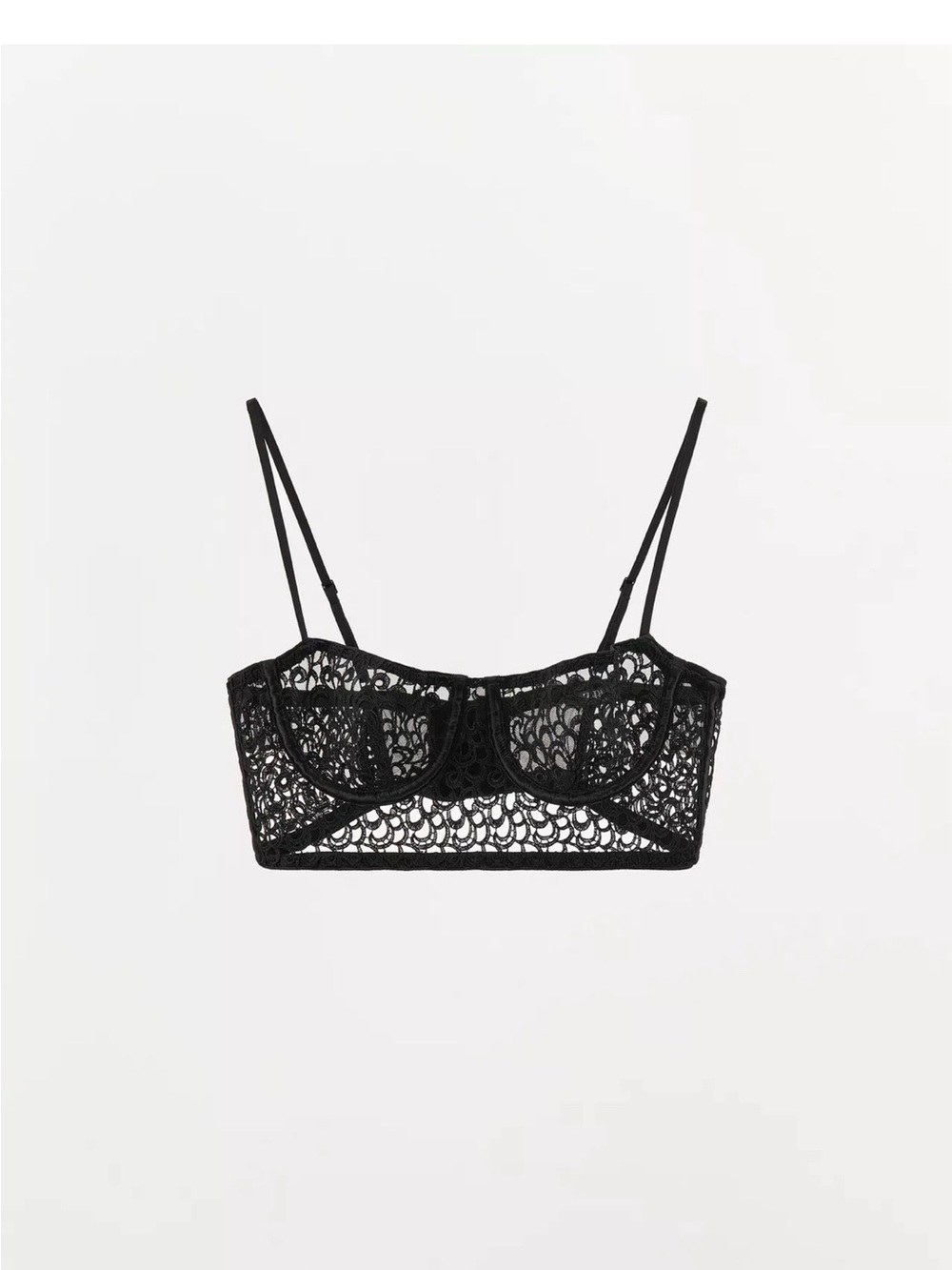 Zara Guipure Underwire Lace Bustier Bra Black 36B Like New